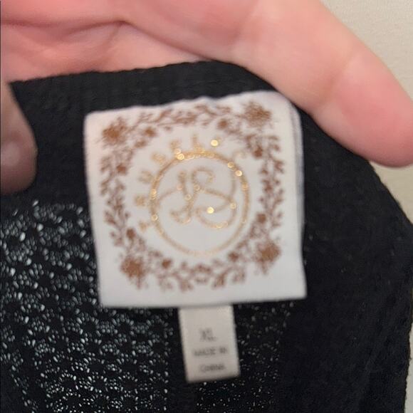 Truself Black Faux Button-Down Long Sleeve Waffle Knit Tie Front Women's Top XL - Picture 2 of 6